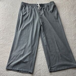 H&M Wide-Leg Knit Pants in Gray with White Drawstring